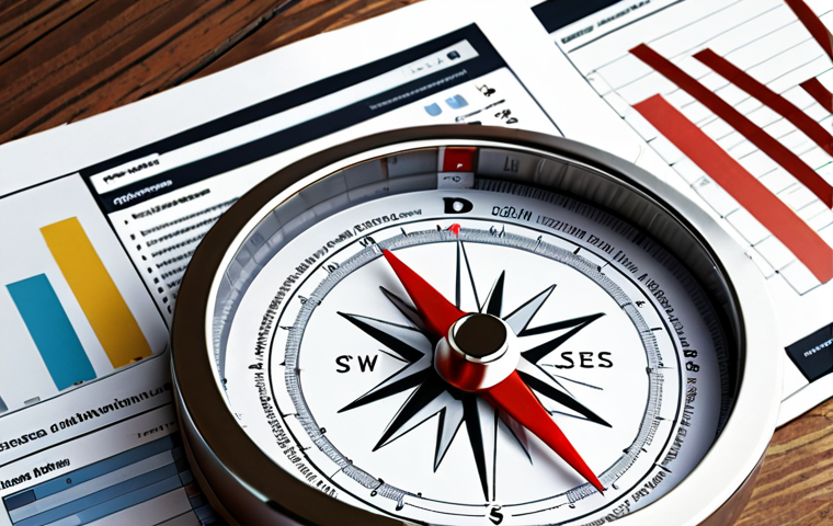 **
Data-driven decision-making: A compass guiding business strategy, charts displaying website analytics (user engagement, keyword search), emphasizing objective evidence and efficient resource allocation.
**