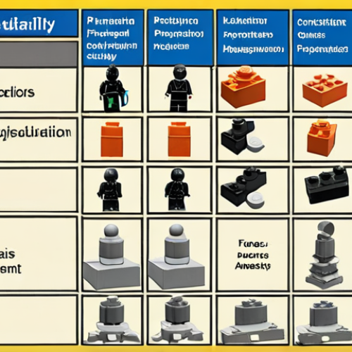 **Image Prompt:** A blueprint depicting various job roles as interconnected LEGO bricks, each labeled with key responsibilities and contribution to the company's overall goals. Focus on clarity and structure, visualizing job analysis as the foundation for performance management.