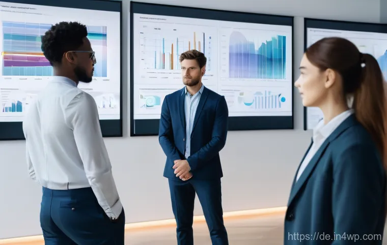 성과 관리와 성과 기반 보상 시스템의 관계 - **AI-Powered Transparent Performance Evaluation:** A diverse group of young professionals in a brigh...