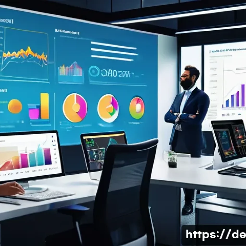 성과 관리의 ROI 투자수익률  평가 방법 - A modern corporate office environment showing a diverse team of professionals gathered around a larg...