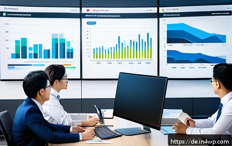 결과 중심 성과 관리의 지속적 개선 사례 - A modern corporate office setting showing a diverse team of professionals engaged in a dynamic quart...